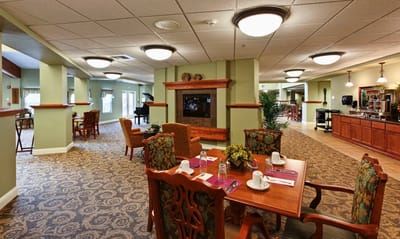 Common area with seating and a fireplace
