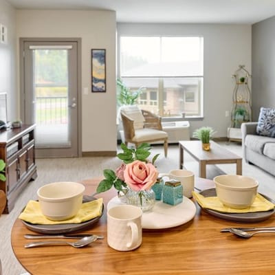 Cozy dining setup in a resident's room