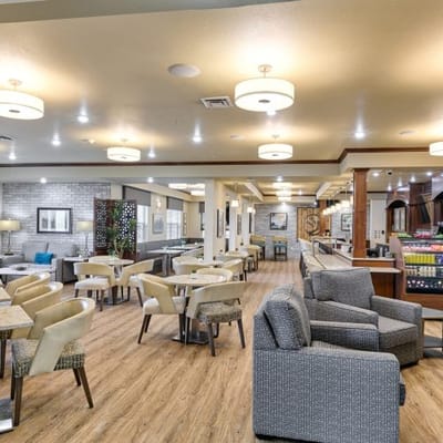 Interior view of a common area with seating
