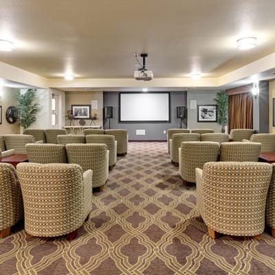 Interior view of a common area with seating