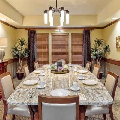 Elegant dining room setup with a large table