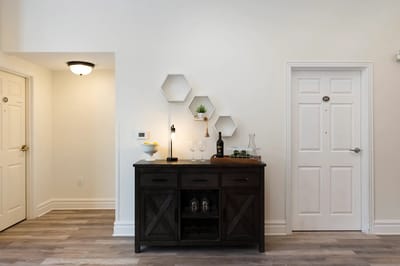 Interior photo of a common area with decor