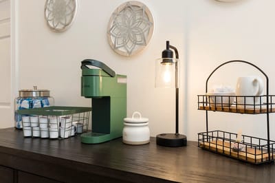Coffee station setup in an interior space