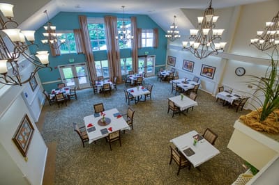 Dining area with tables set for meals
