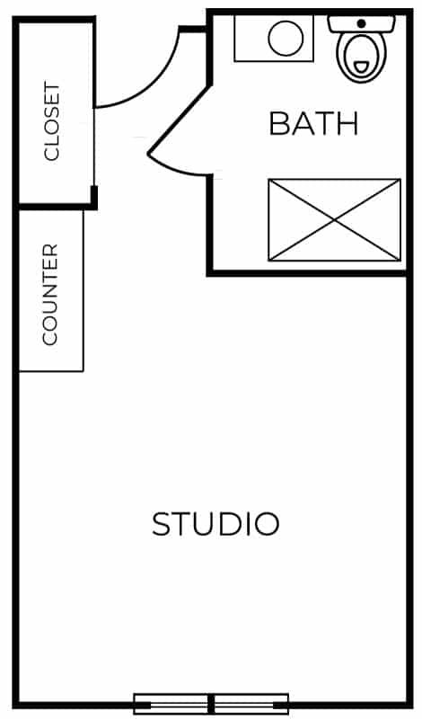 Architectural floor plan of a studio apartment