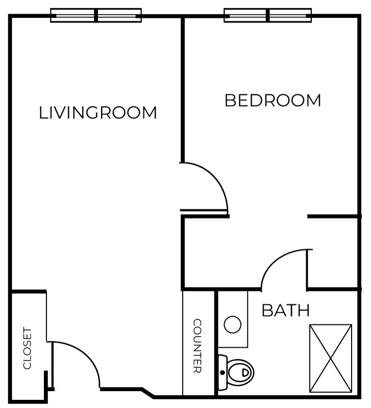 Architectural floor plan of a resident unit