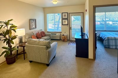 Cozy interior of resident living space with furniture