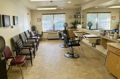 Interior of the salon with styling chairs and mirrors
