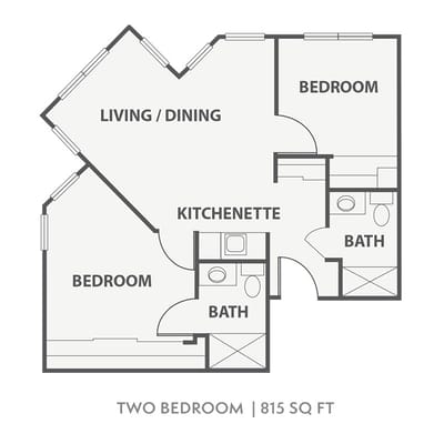 Architectural floor plan of a two-bedroom unit