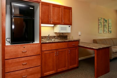 Interior view of a kitchenette in a resident unit