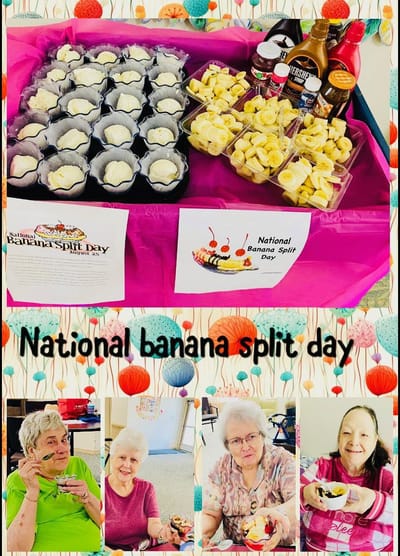 Residents enjoying banana splits during a celebration