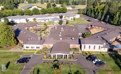 Aerial view of Mt. Angel Orchard House and surrounding area