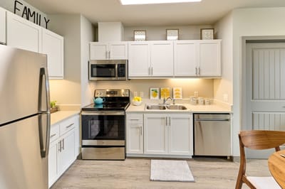 Bright, modern kitchen in an assisted living unit