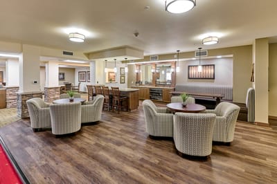 Bright common area with cozy seating