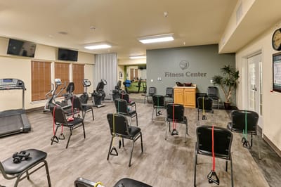 Interior fitness center with exercise equipment