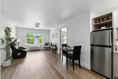 Bright interior of a resident's living space with modern furnishings