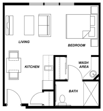 Architectural floor plan of a living space layout