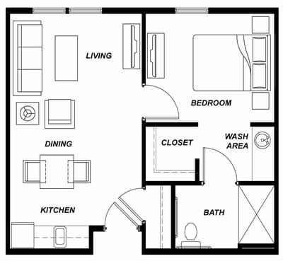 Architectural floor plan of a living space layout