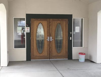 Entrance doors to a senior living facility