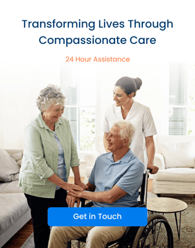 Caregiver assisting a resident in a bright living room