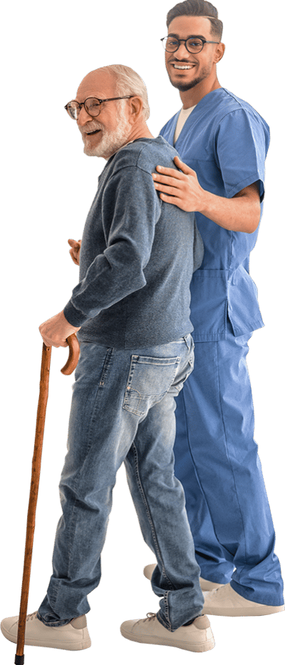 A caregiver assisting an elderly resident