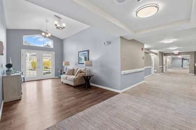 Bright interior of a senior living facility with natural light