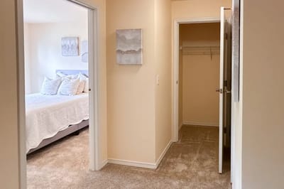 Interior view of a resident room with a closet