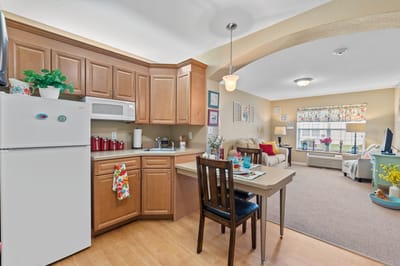 Bright, inviting kitchenette in a senior living space
