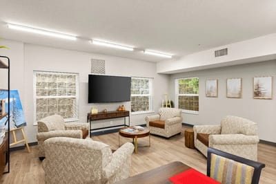 Bright lounge area with comfortable seating