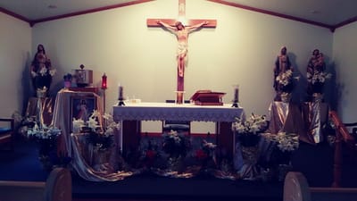 Interior chapel with altar and decorations