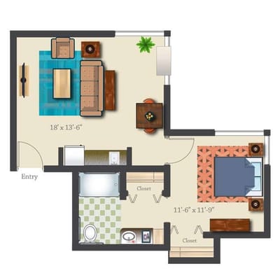 Architectural floor plan of a resident unit