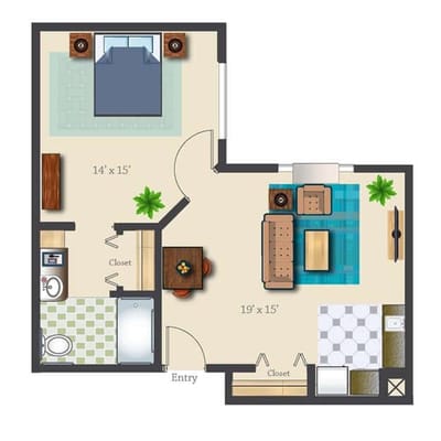 Architectural floor plan of a living unit