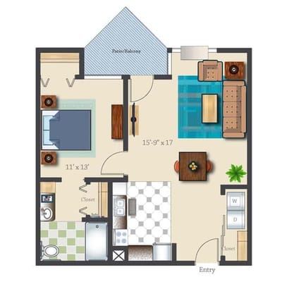 Architectural floor plan for a resident unit