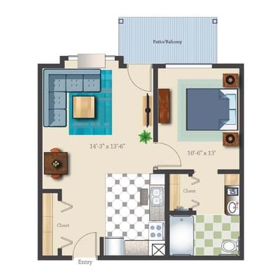 Architectural floor plan of a resident unit
