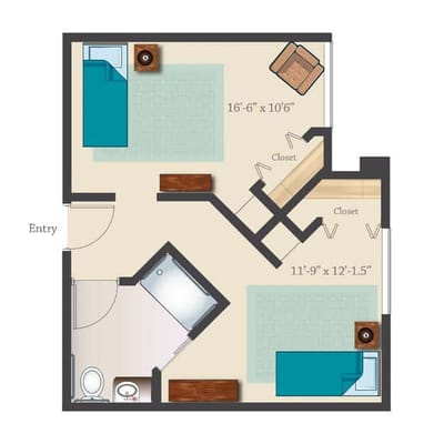 Architectural floor plan of a resident unit