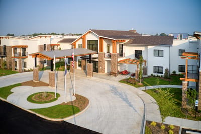Exterior view of Barnes Place senior facility