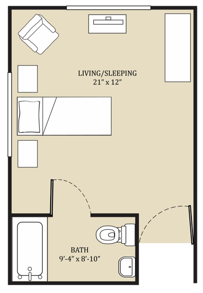 Architectural floor plan of a resident room
