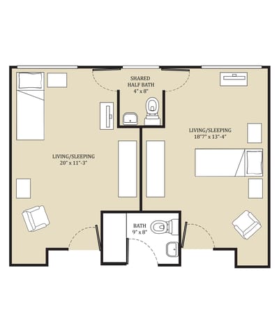 Architectural floor plan of resident units