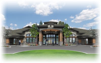 Exterior view of Brookside Memory Care facility with residents
