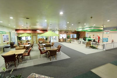 Spacious interior common area with seating and decor