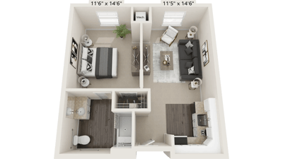 Architectural floor plan of a resident unit layout