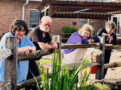 Residents enjoying time together in the garden