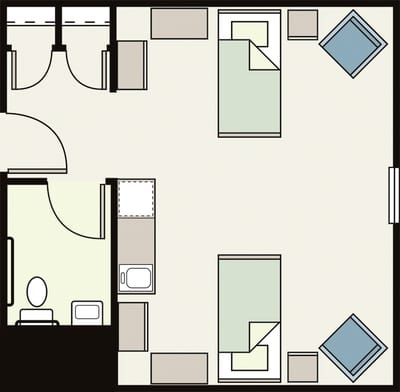 Architectural floor plan of resident units