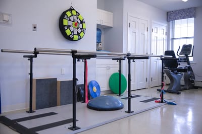 Rehabilitation exercise area with equipment