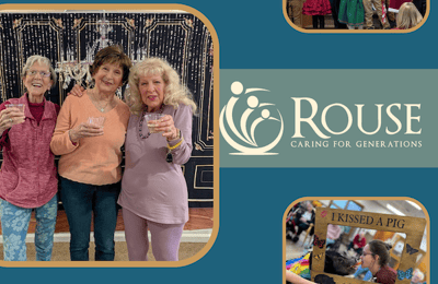 Facility logo with residents celebrating