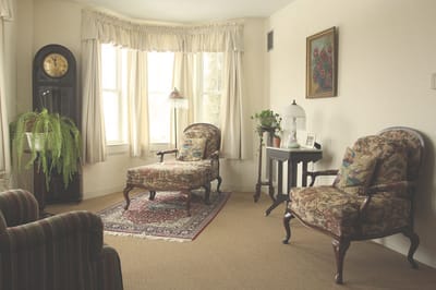 Cozy seating area in a bright lounge
