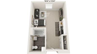 Floor plan of a one-bedroom apartment layout