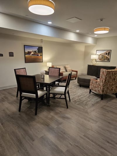 Interior common area with seating and artwork