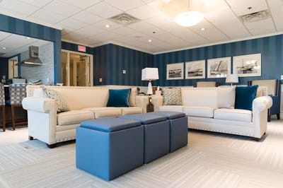 Bright seating area with comfortable furniture