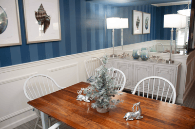 Bright interior of a dining area with festive decor